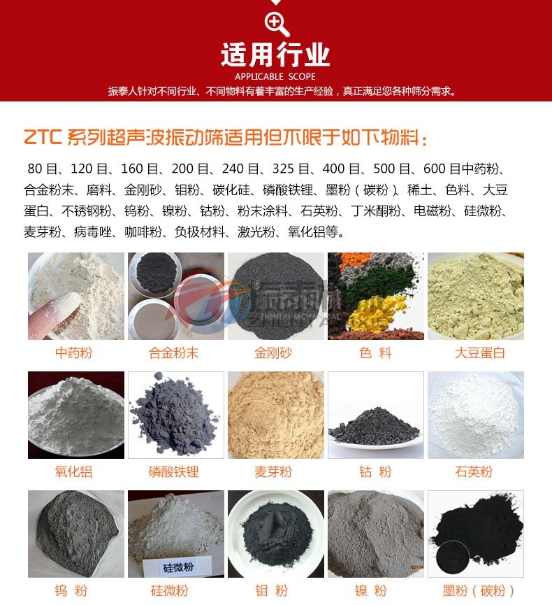 三氧化二铬超声波振动筛适用行业